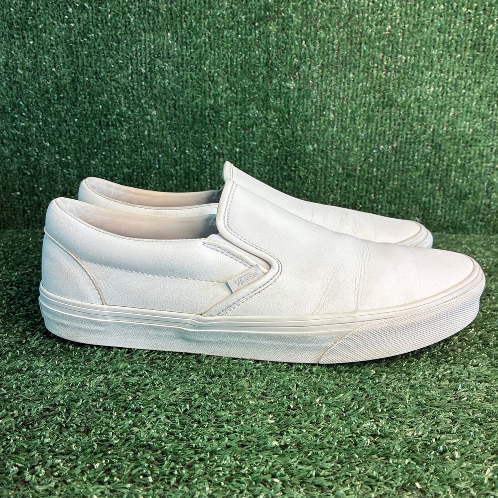 Vans Classic Slip-On Leather Low Top Skater Minimalist Sneakers White Mens 11.0